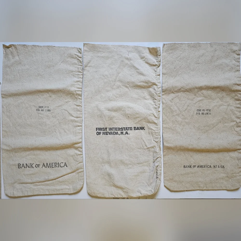Lot of 9 Vintage Federal Bank Canvas Bags (BOFA, U.S. Mint, Union Bank, More)